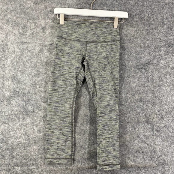 Lululemon Wunder Under Crop Leggings 4 Green Space Dye Mid Rise Knit - Picture 2 of 13